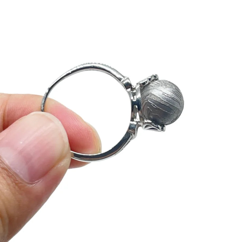 5.4g Muonionalusta meteorite ring natural iron meteorite pendant handmade meteorite bead ring - K41