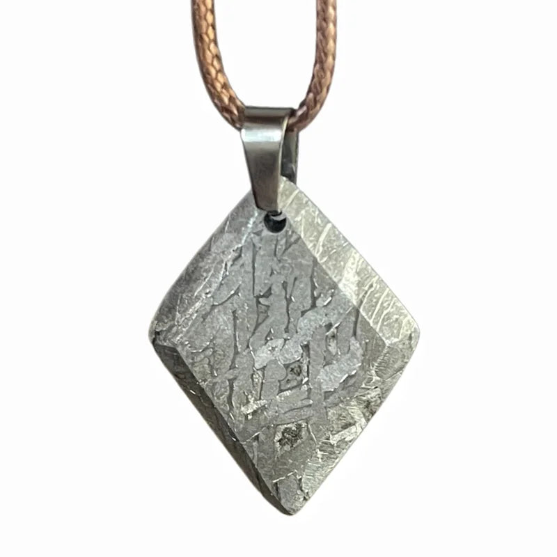 Sweden Origin Rhombus Cut Muonionalusta Meteorite Pendant Unisex Cosmic Jewelry Daily Wear Gift LK476