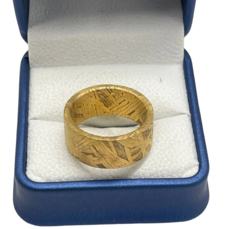 Muonionalusta meteorite ring, natural iron meteorite plated with 24K gold, handmade carving craft, jewelry meteorite ring
