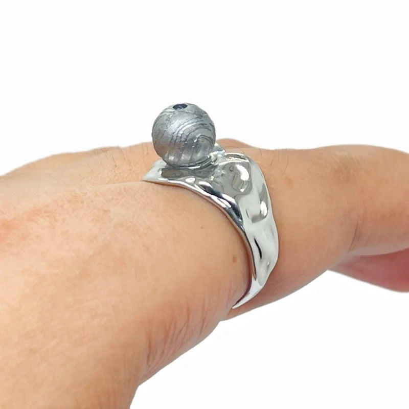 4.4g Muonionalusta meteorite ring natural iron meteorite pendant handmade meteorite bead ring - K40