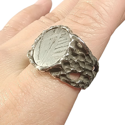 9.5g Muonionalusta meteorite S925 Silver Ring Natural iron meteorite pendant MeteoriteHandmade jewelry Silver Ring --K36