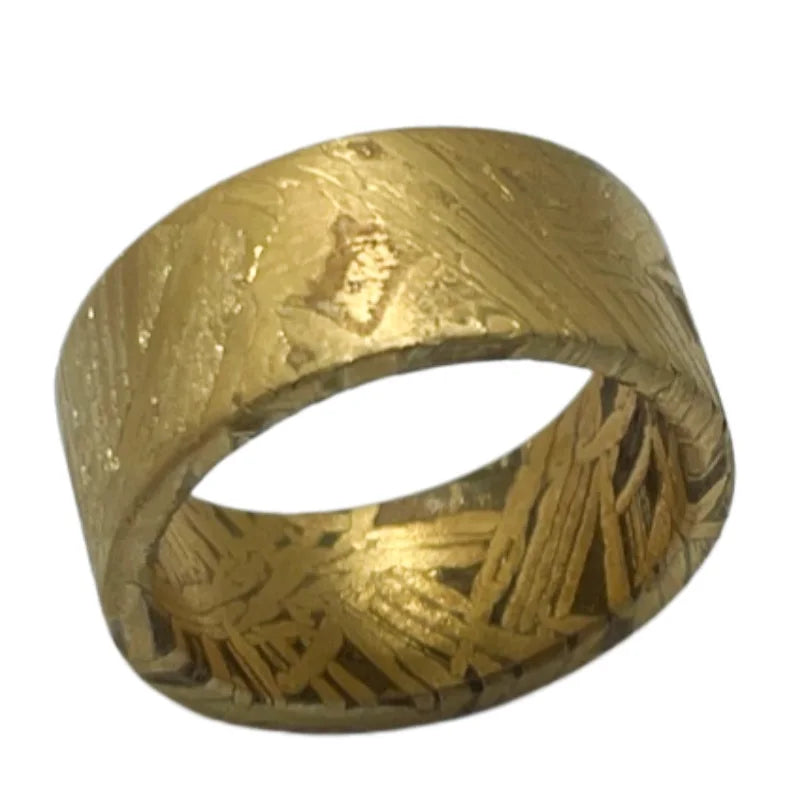 Muonionalusta meteorite ring, natural iron meteorite plated with 24K gold, handmade carving craft, jewelry meteorite ring
