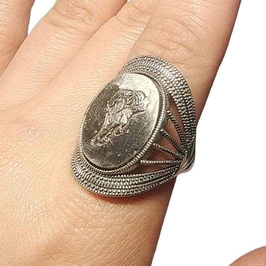 9.8g Muonionalusta meteorite S925 Silver Ring Natural iron meteorite pendant MeteoriteHandmade jewelry Silver Ring --K26