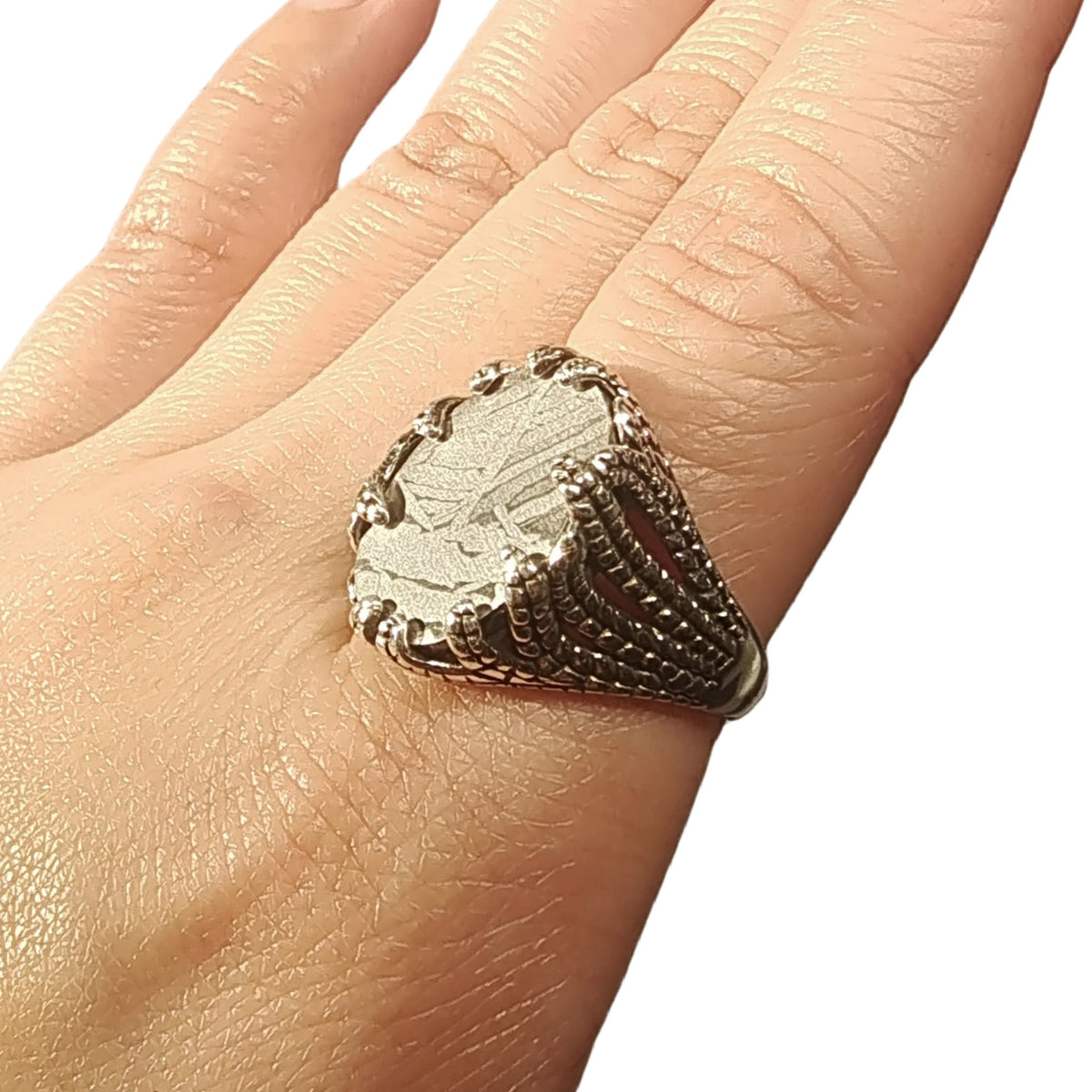 7.6g Muonionalusta meteorite S925 Silver Ring Natural iron meteorite pendant MeteoriteHandmade jewelry Silver Ring --K37