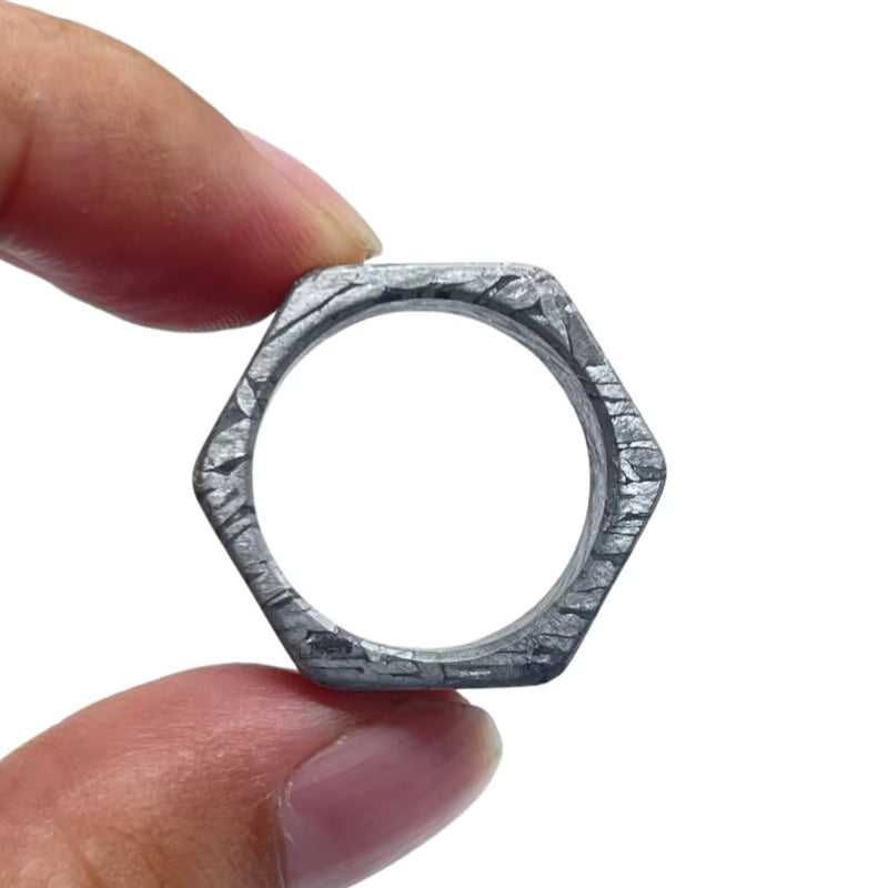 Genuine Muonionalusta Meteorite Geometric Ring Natural Widmanstätten Pattern Premium Cosmic Collectible K54
