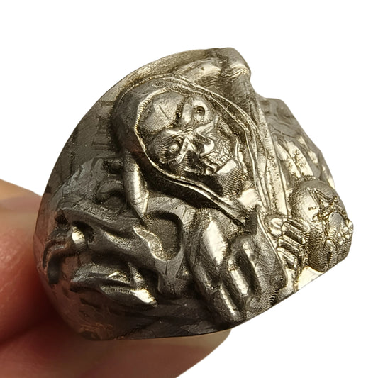 Muonionalusta Meteorite Ring Natural Iron Meteorite Pendant Handmade Carving Craft Jewelry Ring-L