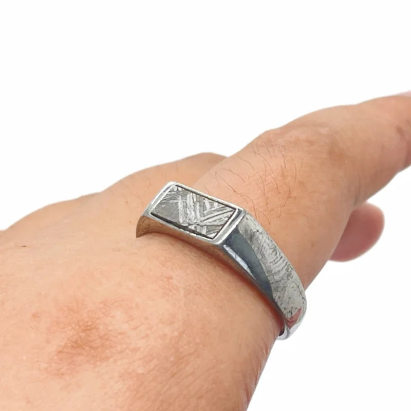 4.8g Gibeon meteorite ringnatural iron meteorite ring handmade meteorite bead ring - K43