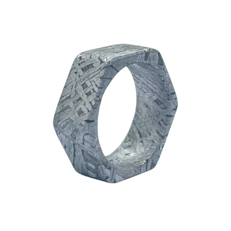 Genuine Muonionalusta Meteorite Geometric Ring Natural Widmanstätten Pattern Premium Cosmic Collectible K54