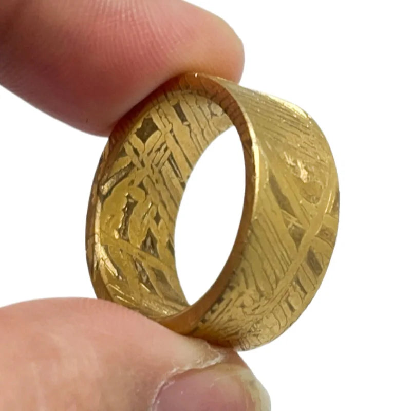 Muonionalusta meteorite ring, natural iron meteorite plated with 24K gold, handmade carving craft, jewelry meteorite ring