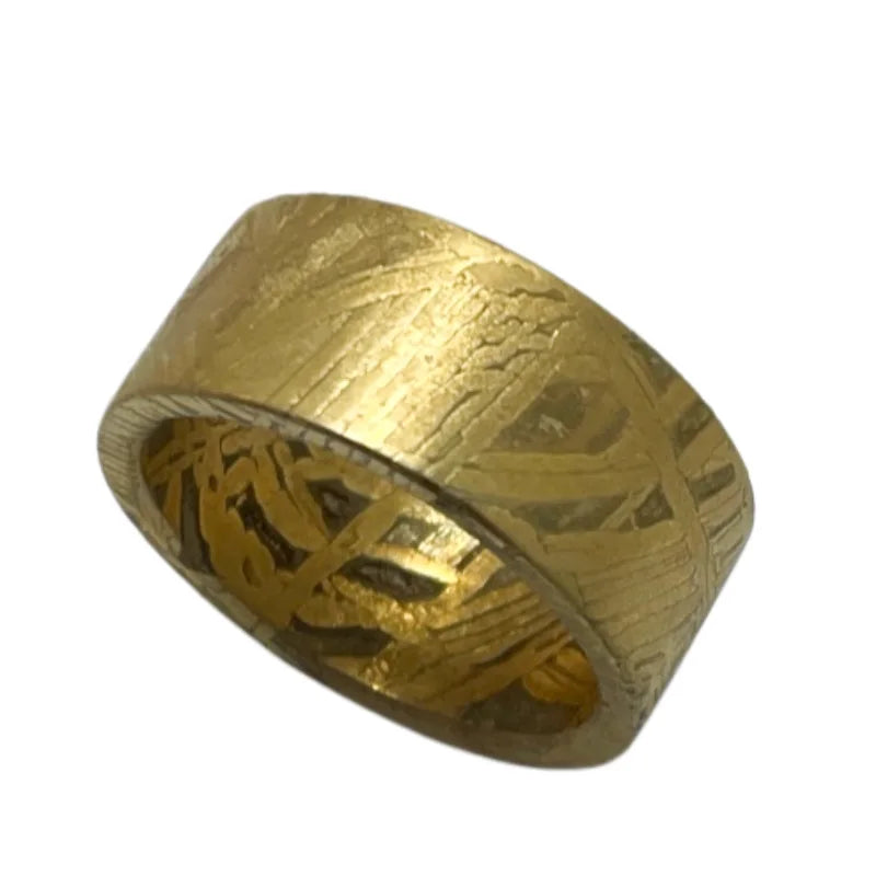 Muonionalusta meteorite ring, natural iron meteorite plated with 24K gold, handmade carving craft, jewelry meteorite ring