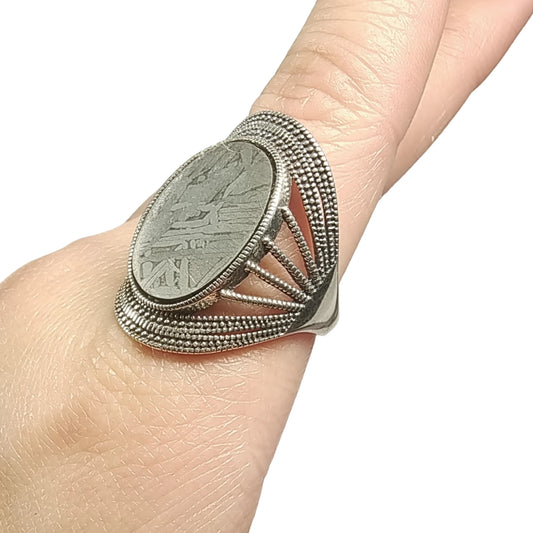 8.5g Muonionalusta meteorite S925 Silver Ring Natural iron meteorite pendant MeteoriteHandmade jewelry Silver Ring --K33