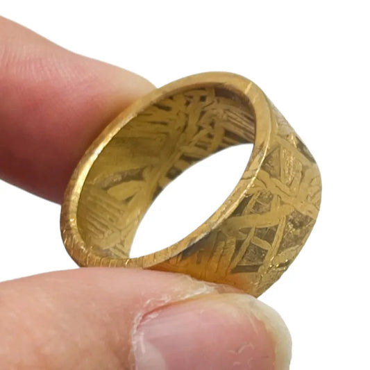 Muonionalusta meteorite ring, natural iron meteorite plated with 24K gold, handmade carving craft, jewelry meteorite ring