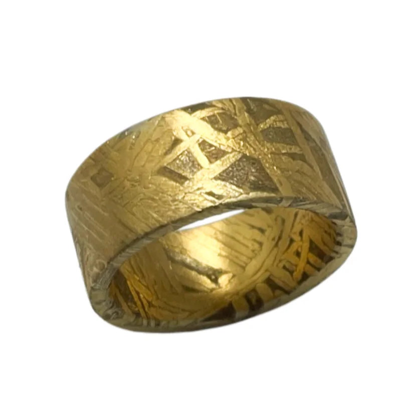 Muonionalusta meteorite ring, natural iron meteorite plated with 24K gold, handmade carving craft, jewelry meteorite ring