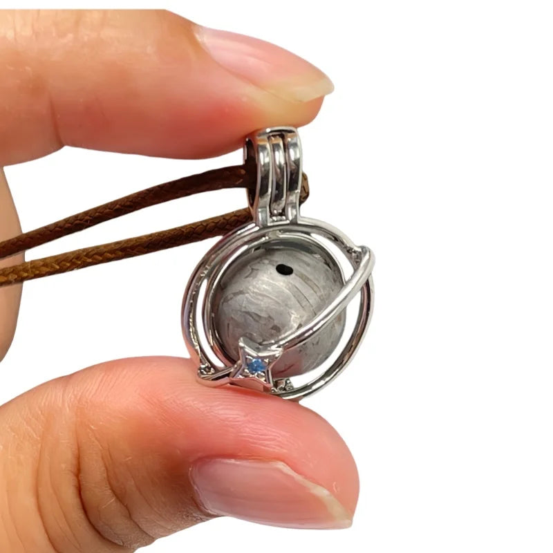 Nickel Plated Muonionalusta Meteorite Planet Pendant — Collector’s Grade Cosmic Jewelry (LK384)