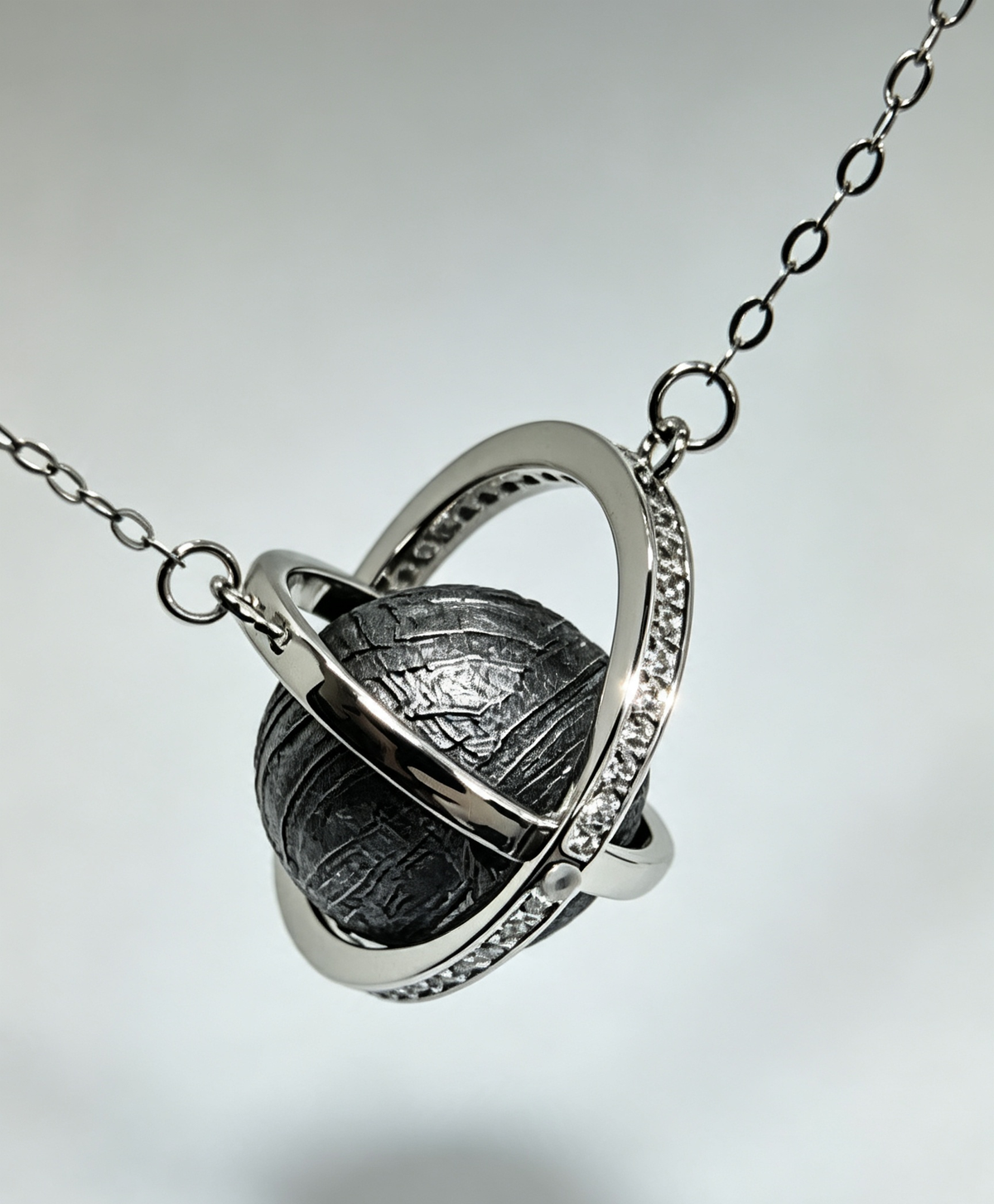 Saturn Meteorite Necklace — Genuine Iron Meteorite Planet Pendant