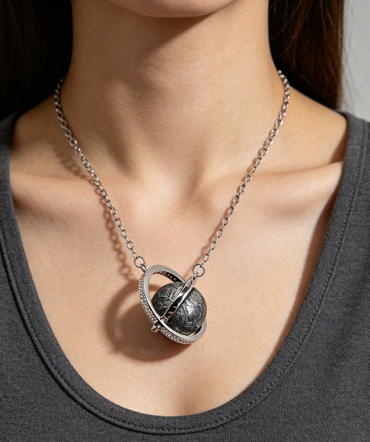 Saturn Meteorite Necklace — Genuine Iron Meteorite Planet Pendant