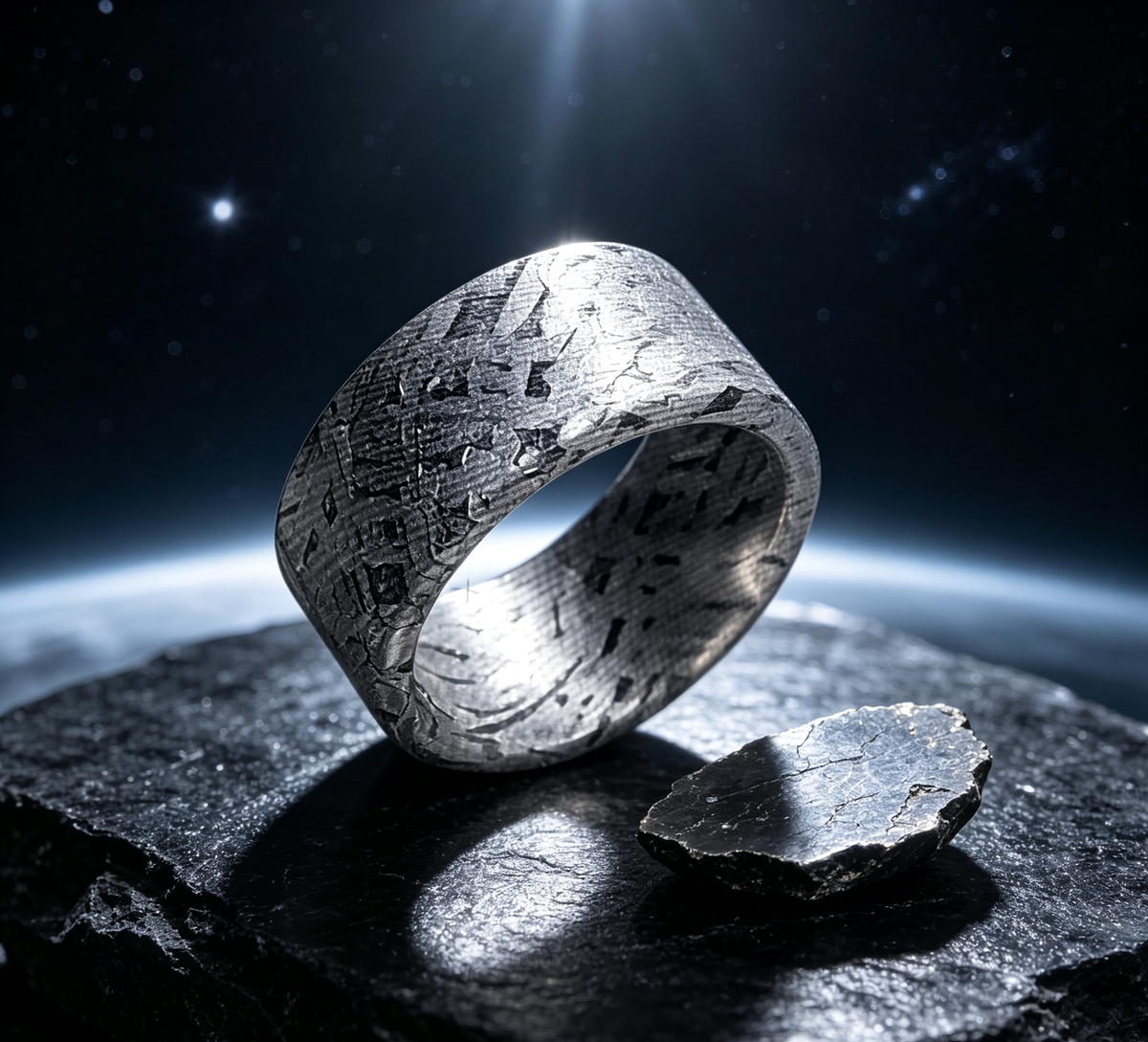 Iron meteorite ring, 10mm wide, custom-made